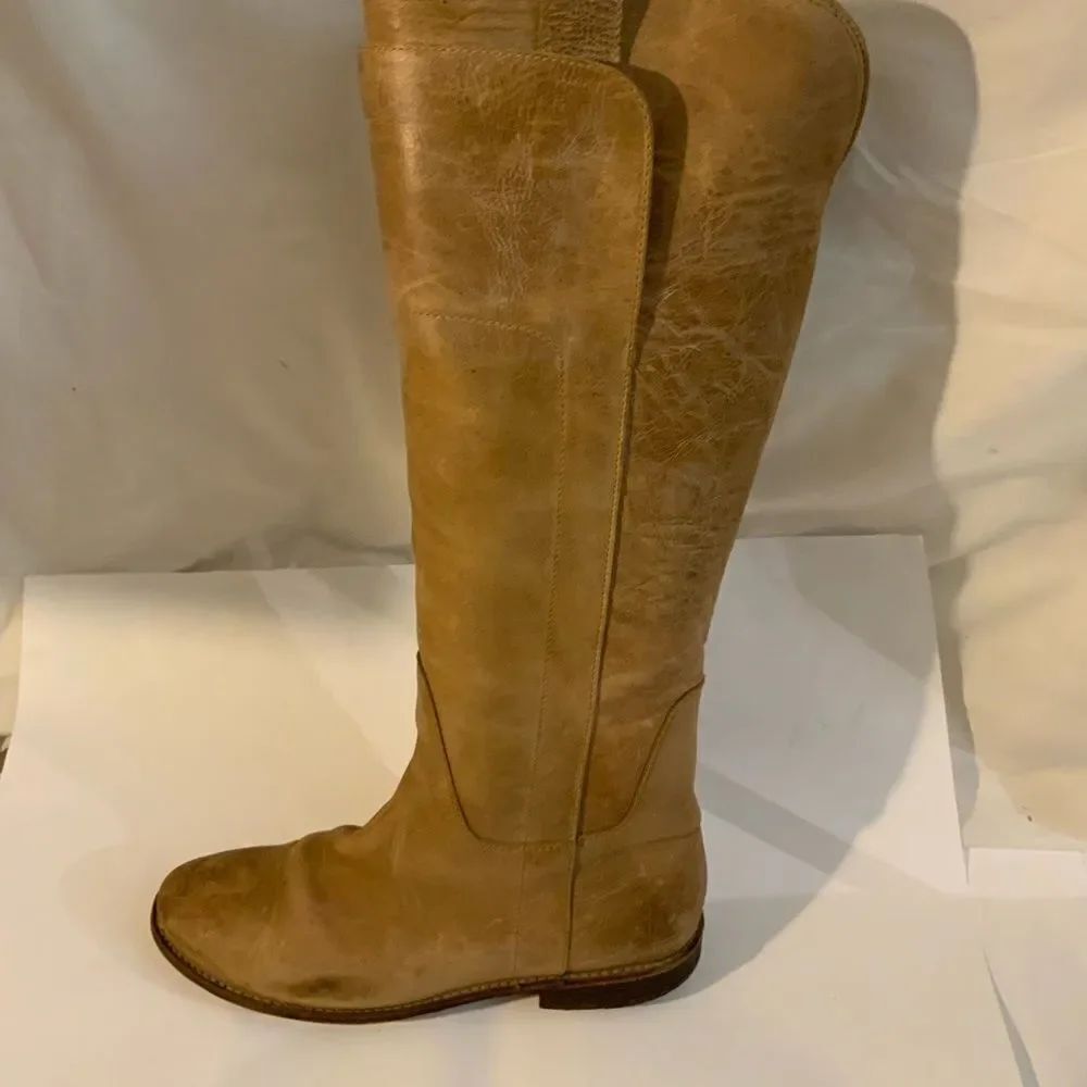 Frye Riding Boots Leather distressed Knee High Round Toe Brown US 6